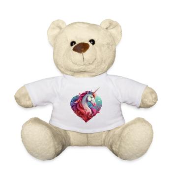 Einhorn Herz und Blumen - Teddy - Weiß - Vorne