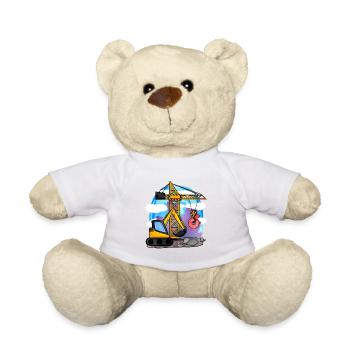 6th birthday 6 years crane construction site excavator boy - Teddy Bear - white - Front