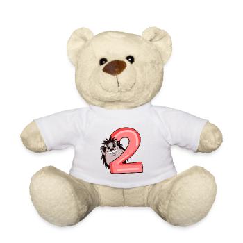 2 ans - 2ème anniversaire avec motif animal - Nounours - blanc - Devant