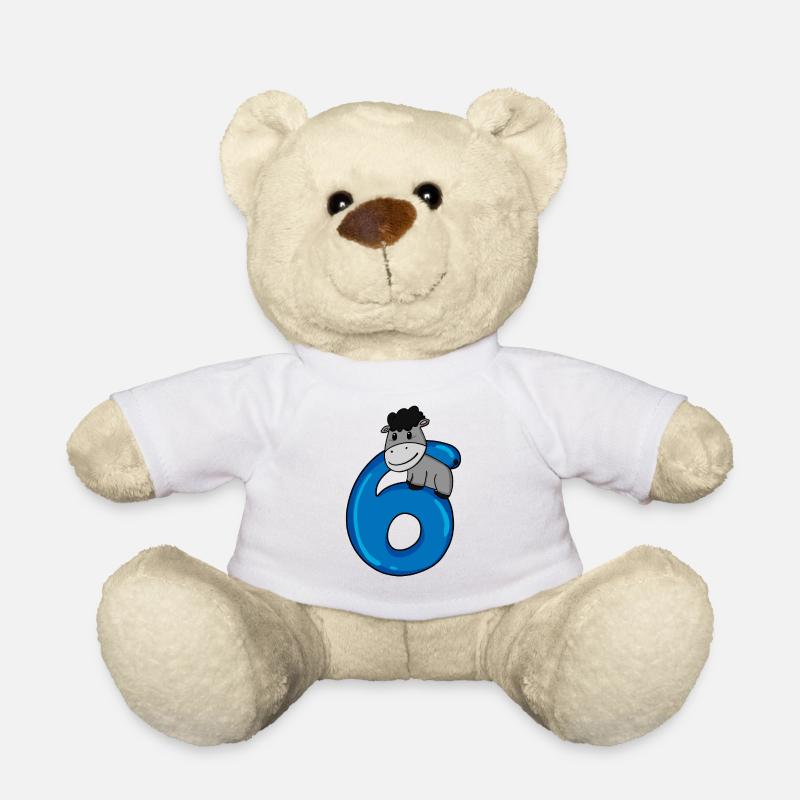 6 Jahre alt - 6. Geburtstag mit Tier Motiv - Esel - Teddy - Weiß