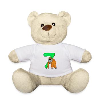 7 Jahre alt - 7. Geburtstag mit Tier Motiv - Affe - Teddy - Weiß - Vorne