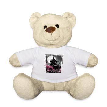 Vintage Japanese Sakura Cherry Blossom Temple - Teddy Bear - white - Front