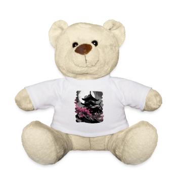 Vintage Japanese Sakura Cherry Blossom Temple - Teddy Bear - white - Front