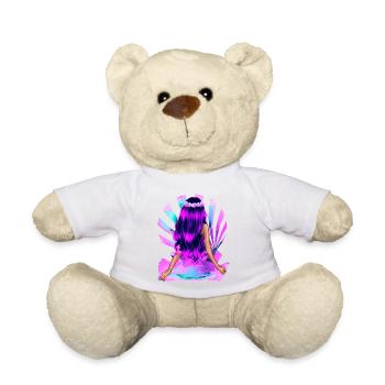 Fleur Enfant Noir-Rose Cheveux Rose Fille Violet - Nounours - blanc - Devant