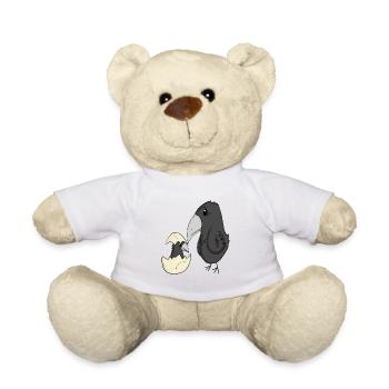 Crow Family - Crow with Baby - Crow Motif - Teddy Bear - white - Front
