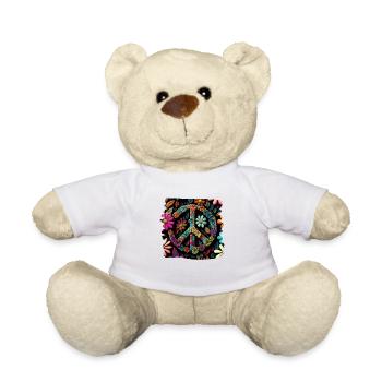 Hippie Festival Love Vintage Peace Sign - Teddy Bear - white - Front