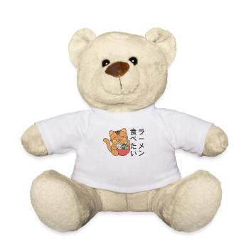 I want to eat ramen kawaii cat eats ramen - Teddy Bear - white - Front