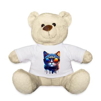 Coole bunte Hipster Katze mit Sonnenbrille Vector - Teddy - Weiß - Vorne