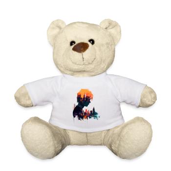 Silhouette Man in Watercolor Style in Tokyo - Teddy Bear - white - Front