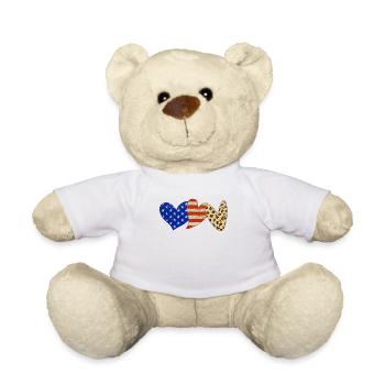 Leopard American Flag Hearts July 4 - Teddy Bear - white - Front