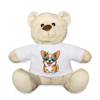 Kawaii Niedlicher glücklicher Hund mit Sonnenbrille - Teddy - Weiß - Vorne