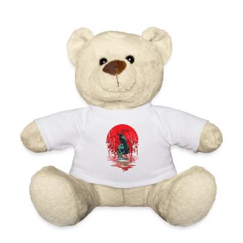 Gotischer Schädel-roter Mond-schwarze Krähe - Teddy - Weiß - Vorne