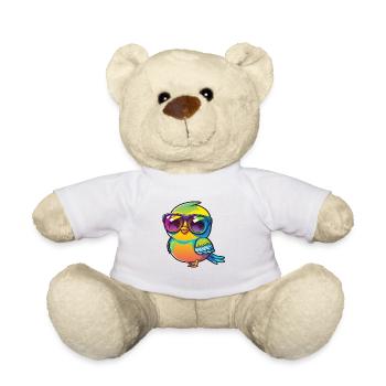 Kawaii Süßer glücklicher bunter Vogel mit Sonnenbrille - Teddy - Weiß - Vorne