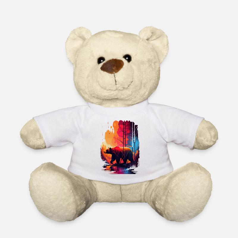 Bär im Wald bunt - Teddy - Weiß