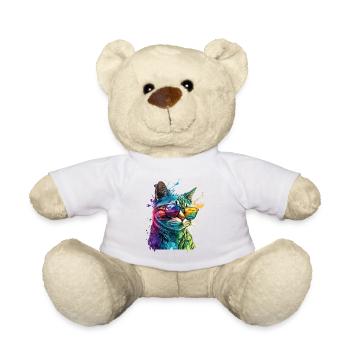 Cat With Sunglasses Splash Colorful Animal Art - Teddy Bear - white - Front