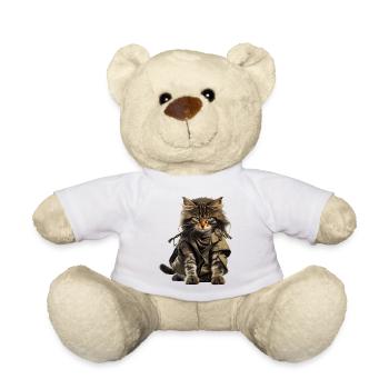 Cat as guerrilla fighter and veteran with poncho - Teddy Bear - white - Front