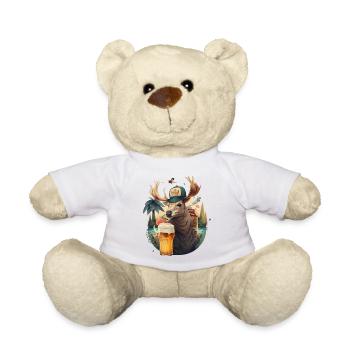 Lustiger Hirsch im Urlaub mit Bier - Teddy - Weiß - Vorne