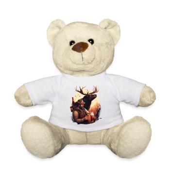 Jäger mit Bier im Wald bei Sonnenuntergang - Teddy - Weiß - Vorne