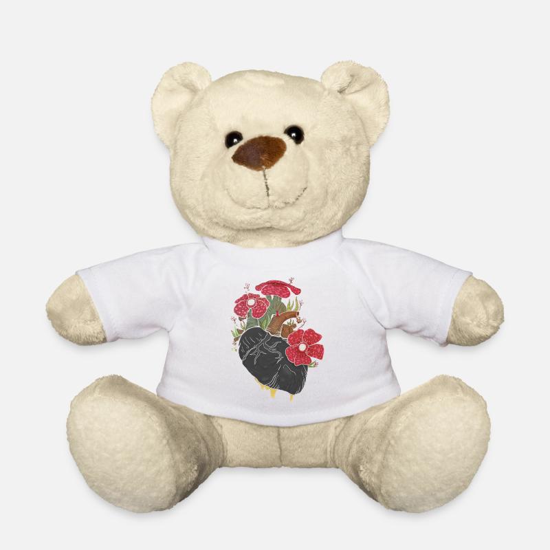 Anatomisches Herz und Blumen - Teddy - Weiß