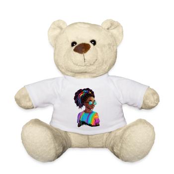 Bunte Dreadlocks und Regenbogen-T-Shirt - Teddy - Weiß - Vorne