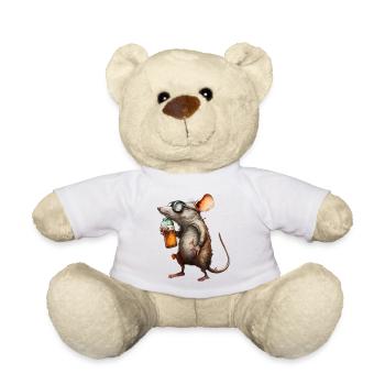 Lustige Bier Maus mit Brille - Teddy - Weiß - Vorne