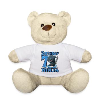Shark Ninja I am 7 - Action Underwater Birthday - Teddy Bear - white - Front