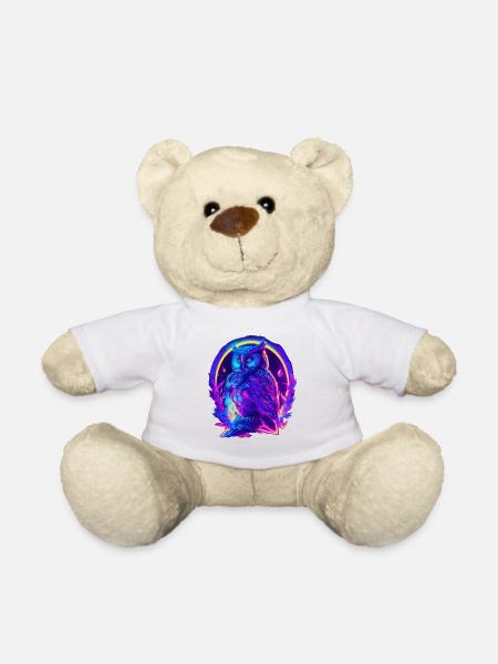 Mystisch leuchtende Eule Neon Synthwave - Teddy - Weiß