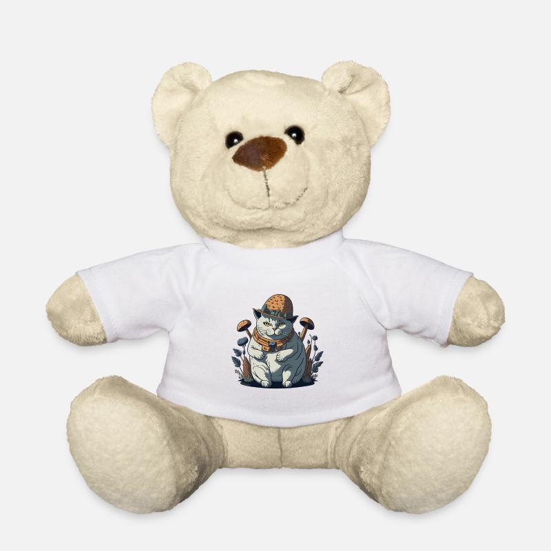 Fette Cottagecore-Katze mit Pilzhut - Teddy - Weiß