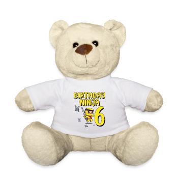 Birthday Ninja 6 Years Old Bday Party - Teddy Bear - white - Front
