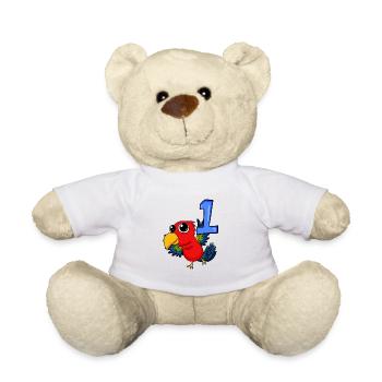 1 year old - Enrollment - Parrot motif - Teddy Bear - white - Front
