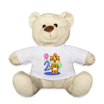 2 anniversaire 2 ans avec motif animal - deux - Nounours - blanc - Devant