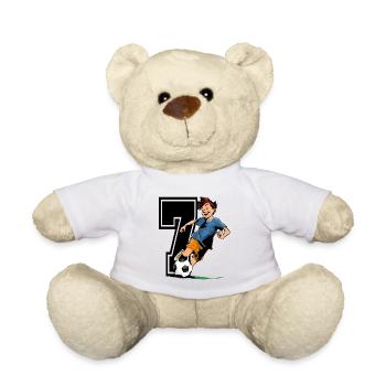 7 Jahre alt Fußballer & Fußball Kindergeburtstag - Teddy - Weiß - Vorne