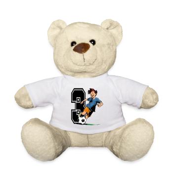 Footballeur de 3 ans et fête d’anniversaire des enfants de football - Nounours - blanc - Devant