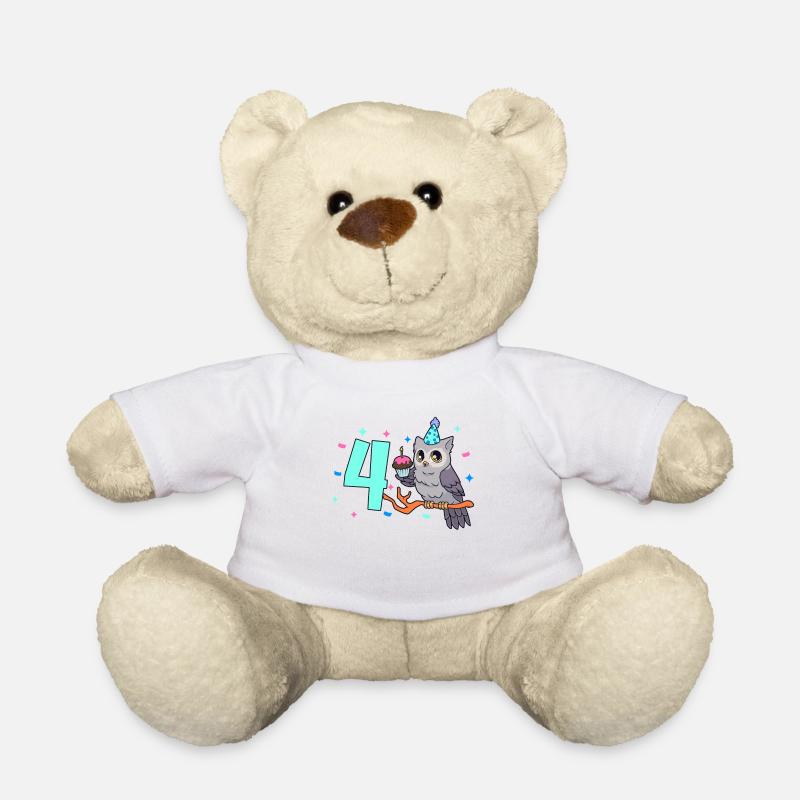 Mit Eule - Kinder Geburtstag 4 Jahre - Teddy - Weiß