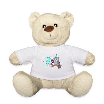 With Owl - Children's Birthday 7 Years - Teddy Bear - white - Front