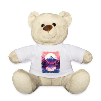 Vaporwave Esthétique Japon Vue Mont Fuji Volcan - Nounours - blanc - Devant