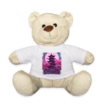 Cherry Blossom Sakura Tree in a Temple Vaporwave - Teddy Bear - white - Front