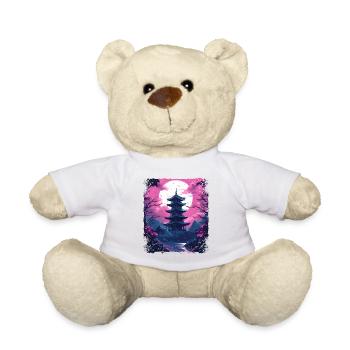 Sakura Cherry Blossom Tree in a Temple Vaporwave - Teddy Bear - white - Front