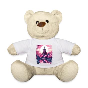 Kirschblüten-Sakura-Baum in einem Vaporwave-Tempel - Teddy - Weiß - Vorne