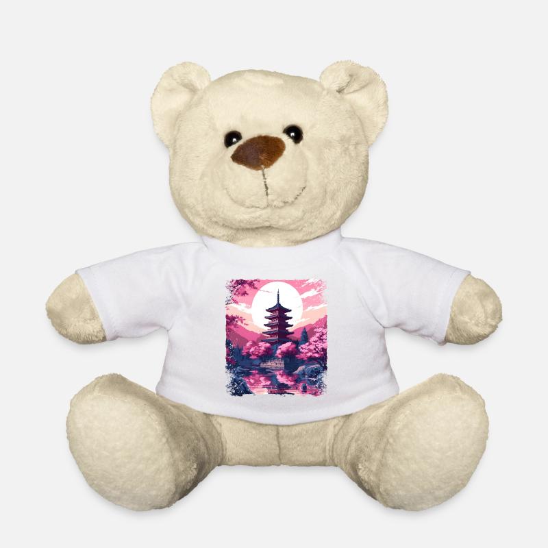 Kirschblüten-Sakura-Baum in einem Vaporwave-Tempel - Teddy - Weiß
