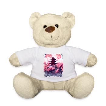 Cherry Blossom Tree in a Temple Sakura Vaporwave - Teddy Bear - white - Front