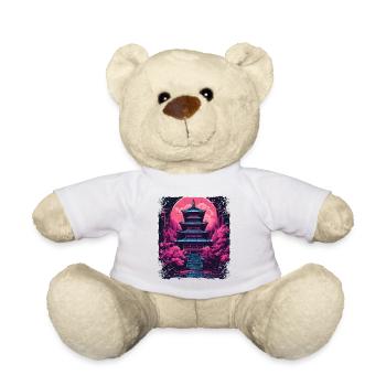 Vaporwave Cherry Blossom Sakura Tree in a Temple - Teddy Bear - white - Front