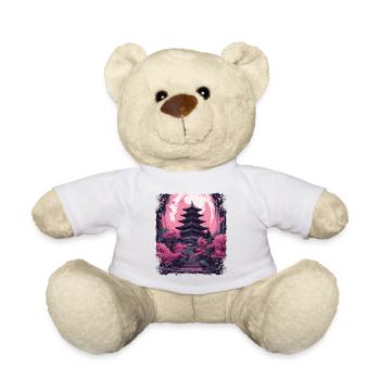 Cherry Blossom Sakura Tree in a Temple Vaporwave - Teddy Bear - white - Front