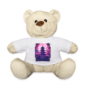 Cherry Blossom Sakura Vaporwave Tree in a Temple - Teddy Bear - white - Front