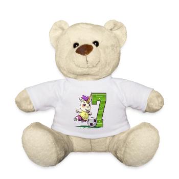 Soccer Unicorn - 7 Years Girl - 7th Birthday - Teddy Bear - white - Front