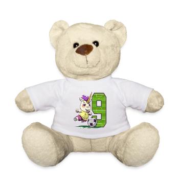 Soccer Unicorn - 9 Years Girl - 9th Birthday - Teddy Bear - white - Front