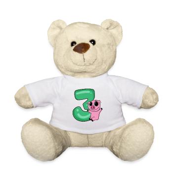3 birthday 3 years old with animal motif - three - Teddy Bear - white - Front