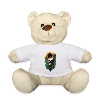 Totenkopf Sonnenblume Blumen Dekorieren Cool Rad Tech Wortspiel - Teddy - Weiß - Vorne