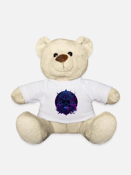 Rose Skull Neon vaporwave Skull - Teddy Bear - white