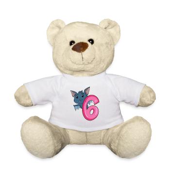 6 Birthday 6 years old with animal motif - six - Teddy Bear - white - Front